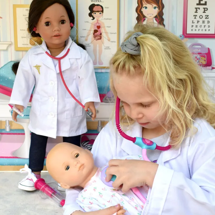 Kids Teamson Sophia's Child's Lab Coat, Stethoscope & Syringe with Matching Set for 18" Dolls, Multi -FINAL SALE