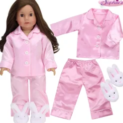 Kids Teamson Sophia's Classic Satin Pajama with Fuzzy Bunny Slippers for 18