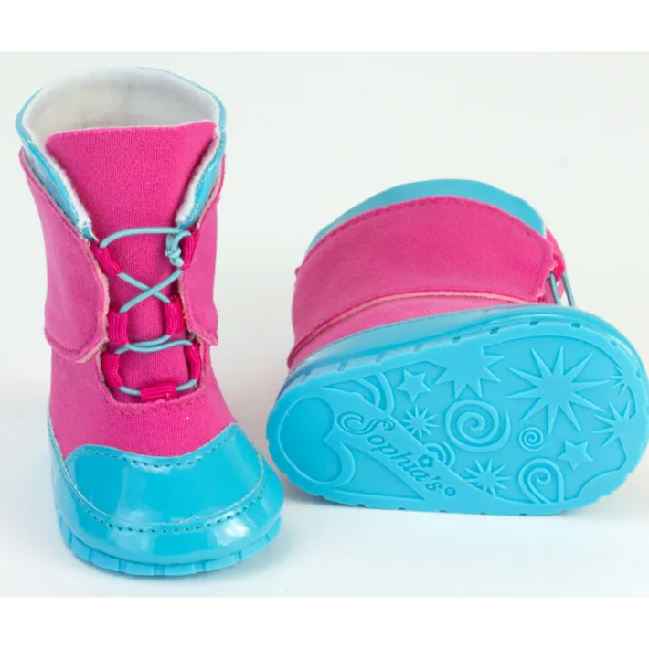 Kids Teamson Sophia's Colorful & Cute Seasonal Winter Mix & Match Two-Tone Slip-On Snow Boots for 18" Dolls, Hot Pink/Blue -FINAL SALE