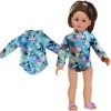 Kids Teamson Sophia's Colorful Collage Print Long Sleeve Rash Guard Swimsuit for 18" Dolls, Blue- FINAL SALE