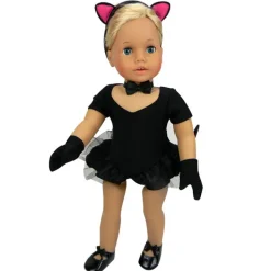 Kids Teamson Sophia’s Complete Six-Piece Jazz Dance Leotard & Kitty Cat Costume with Gloves, Tail, Choker, & Ears for 18” Dolls, Black