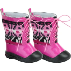 Kids Teamson Sophia’s Cute Boho Bohemian Ikat Print Knit Slip On Lace Up Seasonal Winter Snow Boots for 18” Dolls, Pink