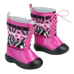 Kids Teamson Sophia’s Cute Boho Bohemian Ikat Print Knit Slip On Lace Up Seasonal Winter Snow Boots for 18” Dolls, Pink