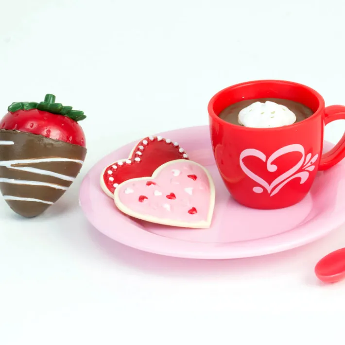 Kids Teamson Sophia's Dessert Set with Hot Cocoa for 18"Dolls, Red/Pink- FINAL SALE