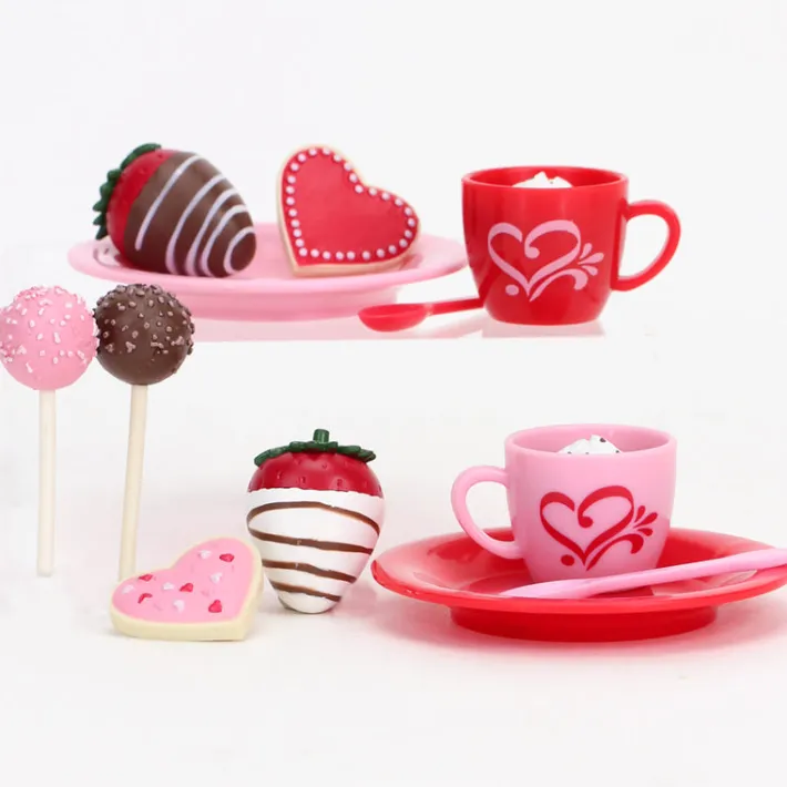 Kids Teamson Sophia's Dessert Set with Hot Cocoa for 18"Dolls, Red/Pink- FINAL SALE