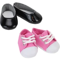 Kids Teamson Sophia's Dressy Black Flats and Pink Sneakers for 14.5" Dolls