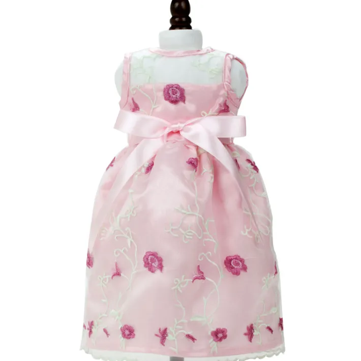 Kids Teamson Sophia’s Embroidered Flower Sheer Overlay Fancy Special Occasion Spring Satin Dress for 18” Dolls, Light Pink