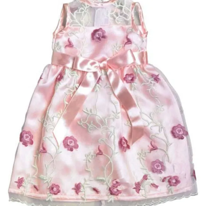 Kids Teamson Sophia’s Embroidered Flower Sheer Overlay Fancy Special Occasion Spring Satin Dress for 18” Dolls, Light Pink