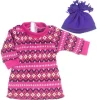 Kids Teamson Sophia's Fair Isle Knit Sweater Dress and Winter Pom-Pom Hat for 18" Dolls, Hot Pink/Purple- FINAL SALE