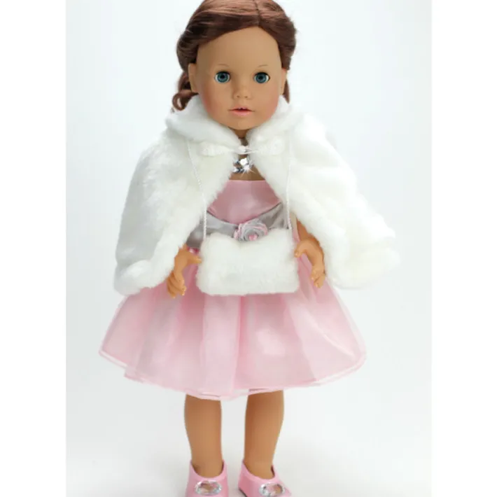Kids Teamson Sophia’s Faux Fur Capelet and Matching Purse for 18” Dolls, Ivory