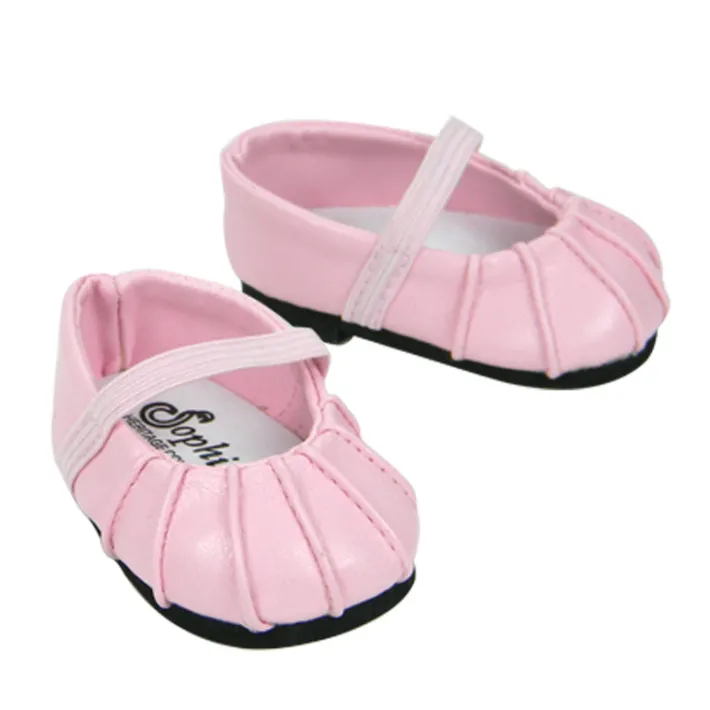 Kids Teamson Sophia's Faux Leather Ballet Flat Shoes with Pleated Toe and Elastic Straps for 18" Dolls, Pink