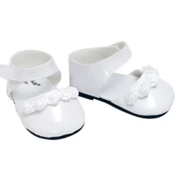 Kids Teamson Sophia's Faux Leather Dress Shoes with Ankle Straps and Rosettes for 18" Dolls, White