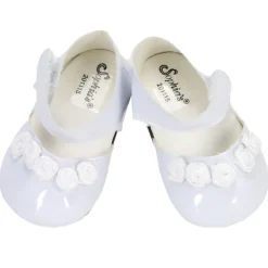 Kids Teamson Sophia's Faux Leather Dress Shoes with Ankle Straps and Rosettes for 18" Dolls, White
