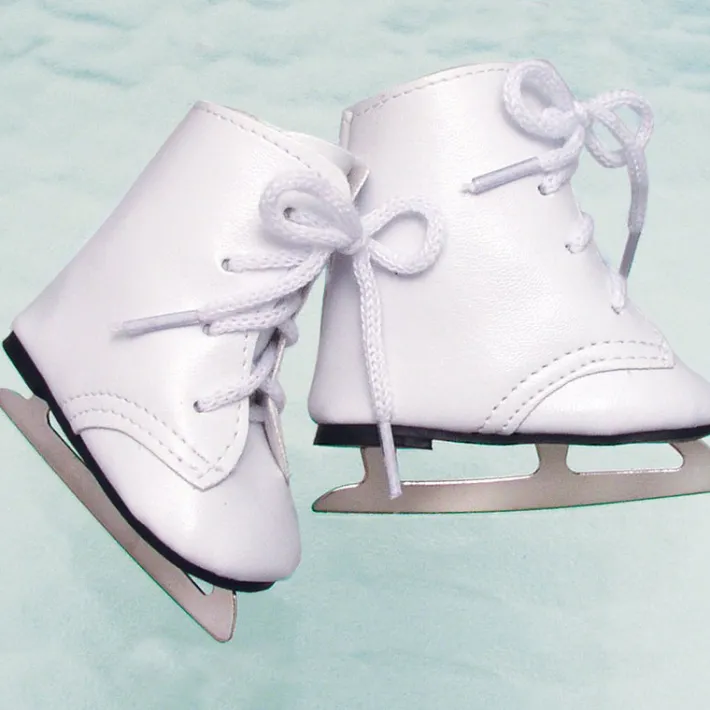 Kids Teamson Sophia's Faux Leather Ice Skates with Faux Metal Blades for 18" Dolls, White