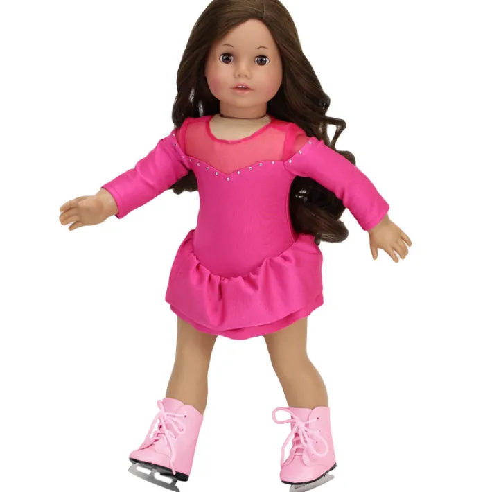 Kids Teamson Sophia's Faux Leather Ice Skates with Faux Metal Blades for 18" Dolls, Pink