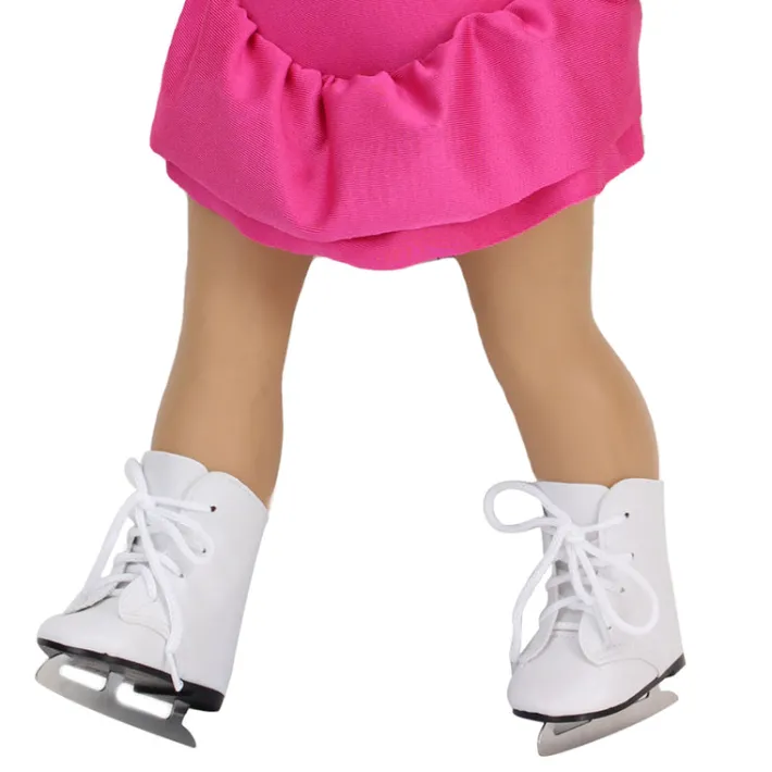 Kids Teamson Sophia's Faux Leather Ice Skates with Faux Metal Blades for 18" Dolls, White
