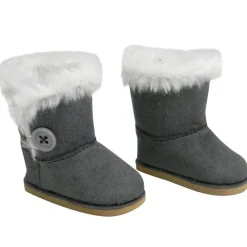 Kids Teamson Sophia’s Faux Suede Boots with Faux Fur and Side Button for 18" Dolls, Gray