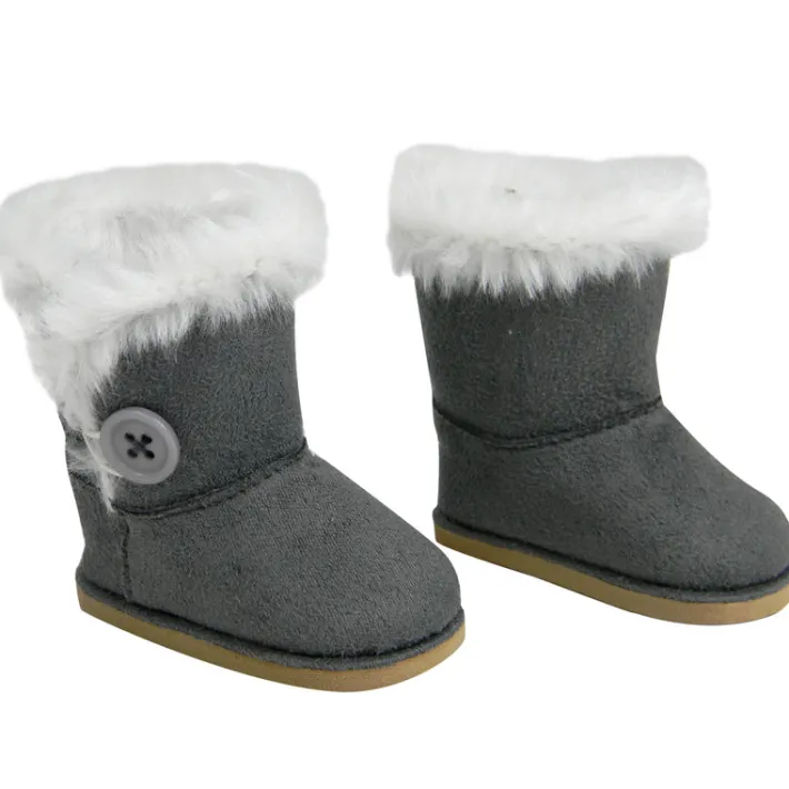 Kids Teamson Sophia’s Faux Suede Boots with Faux Fur and Side Button for 18" Dolls, Gray