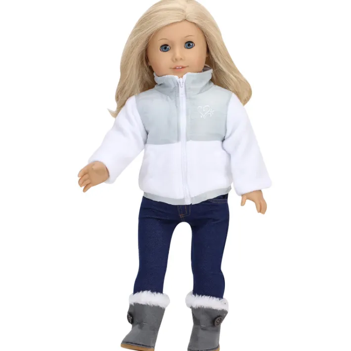 Kids Teamson Sophia’s Faux Suede Boots with Faux Fur and Side Button for 18" Dolls, Gray