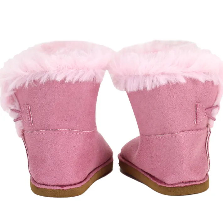 Kids Teamson Sophia’s Faux Suede Boots with Faux Fur and Side Button for 18" Dolls, Pink