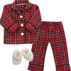 Kids Teamson Sophia's Flannel Pajama and Fuzzy Slippers for 18'' Dolls, Red/Black/White