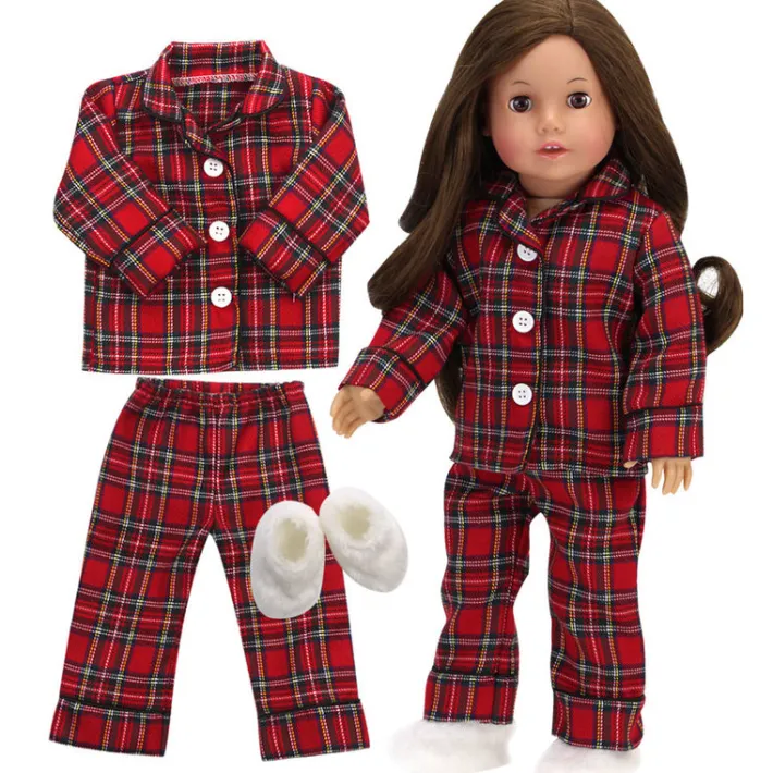 Kids Teamson Sophia's Flannel Pajama and Fuzzy Slippers for 18'' Dolls, Red/Black/White