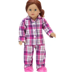 Kids Teamson Sophia's Flannel Pajama and Fuzzy Slippers for 18'' Dolls, Pink/Purple/White