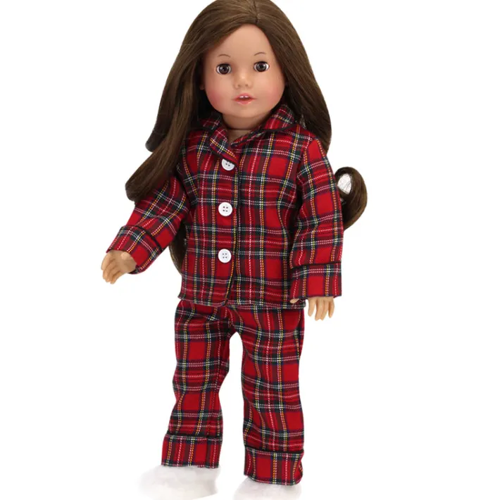 Kids Teamson Sophia's Flannel Pajama and Fuzzy Slippers for 18'' Dolls, Red/Black/White