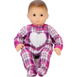 Kids Teamson Sophia's Flannel Sleeper with Sherpa Heart for 15'' Baby Dolls, Hot Pink/Purple