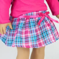 Kids Teamson Sophia's Flared-Sleeved Shirt & Pleated Plaid Skirt for 18