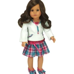 Kids Teamson Sophia's Flared-Sleeved Shirt & Pleated Plaid Skirt for 18