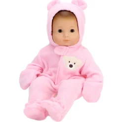 Kids Teamson Sophia's Fleece Bear Hooded Snowsuit and Mittens for 15" Baby Dolls, Pink