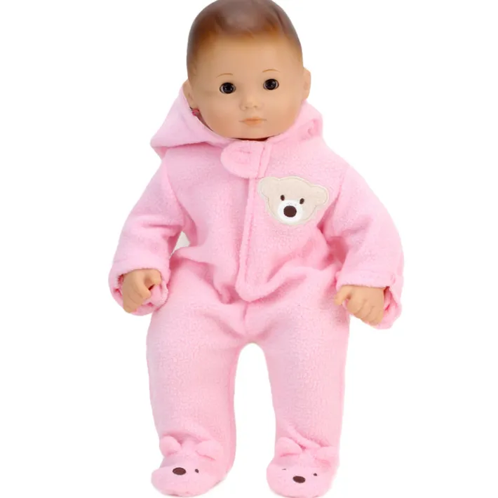 Kids Teamson Sophia's Fleece Bear Hooded Snowsuit and Mittens for 15" Baby Dolls, Pink