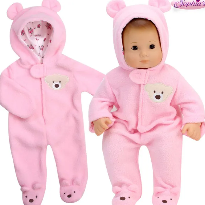 Kids Teamson Sophia's Fleece Bear Hooded Snowsuit and Mittens for 15" Baby Dolls, Pink