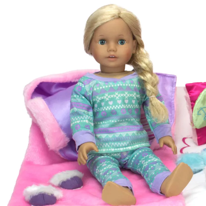 Kids Teamson Sophia's Fur/Satin Sleeping Bag and DREAM Pillow for 18" Dolls, Pink/Purple- FINAL SALE