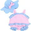 Kids Teamson Sophia's Gingham Summer Romper and Hat for 15'' Baby Dolls, Pink/Blue