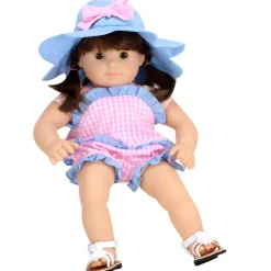 Kids Teamson Sophia's Gingham Summer Romper and Hat for 15'' Baby Dolls, Pink/Blue