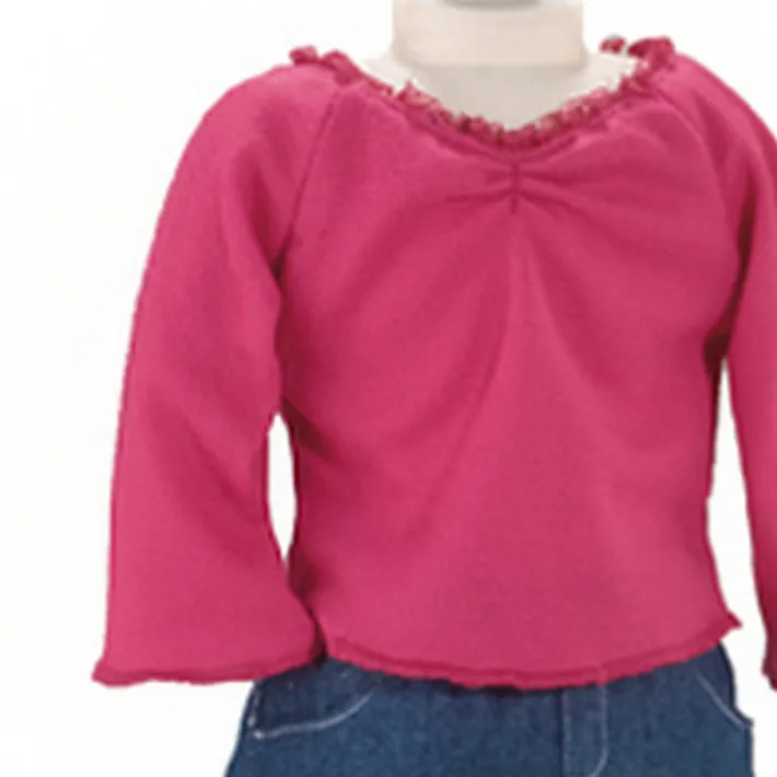 Kids Teamson Sophia’s Long-Sleeved C"ed Tee & Denim Skirt with Plaid Ruffle Trim for 18” Dolls, Hot Pink/Blue