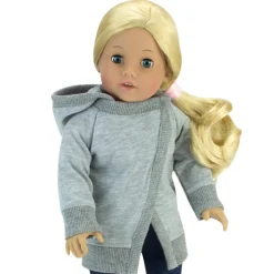 Kids Teamson Sophia's Modern Mix & Match Hooded Asymmetrical Sweater Jacket for 18"Dolls, Gray- FINAL SALE