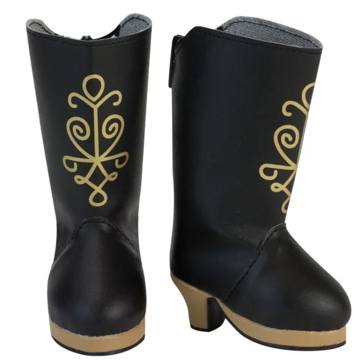 Kids Teamson Sophia’s Nordic Royal Princess Costume Dress Up Frozen Winter Adventure Boots with Gold Embellishment and Heel for 18” Dolls, Black