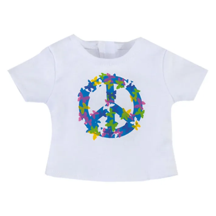 Kids Teamson Sophia's Peace Sign Tee & Sports Shorts with Elastic Waistband for 18" Dolls, White/Blue- FINAL SALE