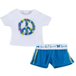 Kids Teamson Sophia's Peace Sign Tee & Sports Shorts with Elastic Waistband for 18
