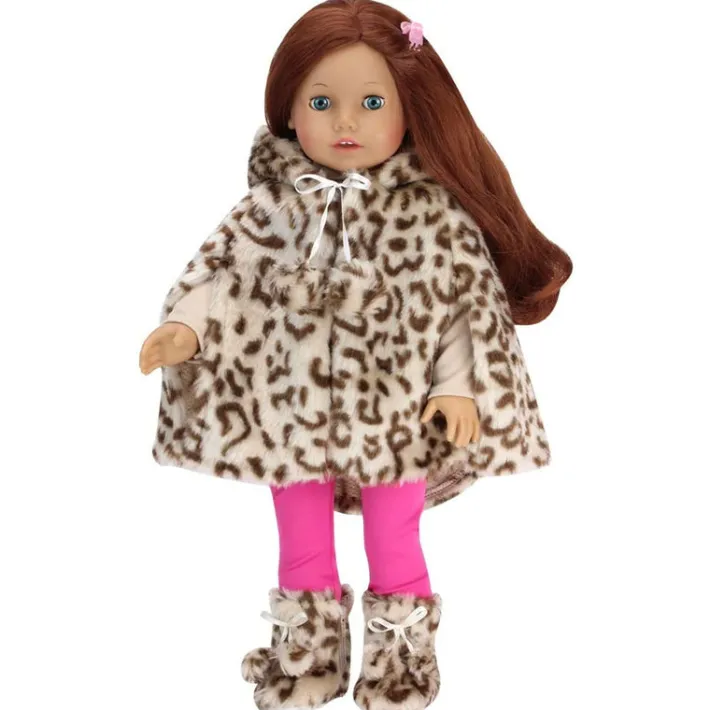 Kids Teamson Sophia's 3-Piece Animal Print Faux Fur Cape and Matching Boots with Hot Pink Leggings for 18" Dolls- FINAL SALE