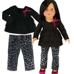 Kids Teamson Sophia's 2-Piece Black Ruffled Tunic and Black/Gray Animal Print Leggings for 18" Dolls- FINAL SALE