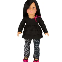 Kids Teamson Sophia's 2-Piece Black Ruffled Tunic and Black/Gray Animal Print Leggings for 18" Dolls- FINAL SALE