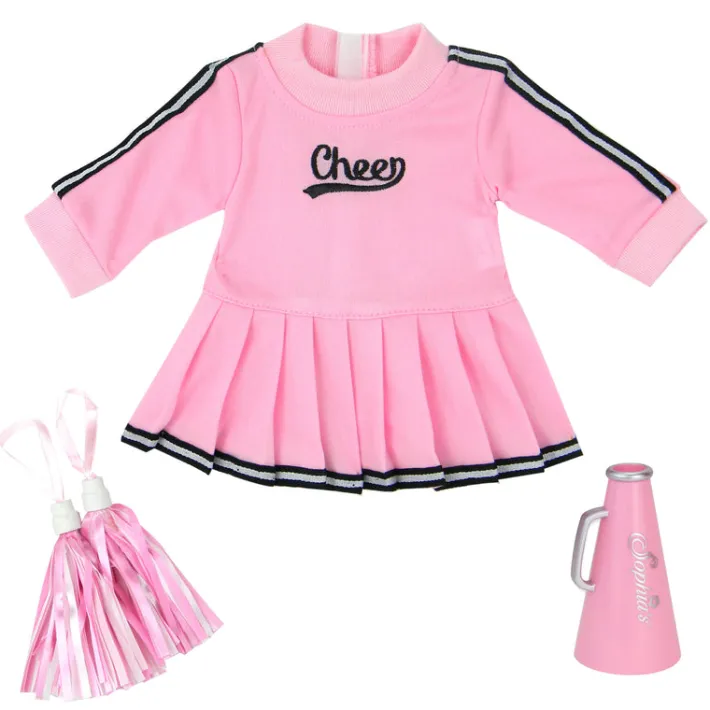 Kids Teamson Sophia's 3-Piece Cheer Uniform and Pom Poms for 15" Baby Dolls, Light Pink/Black- FINAL SALE