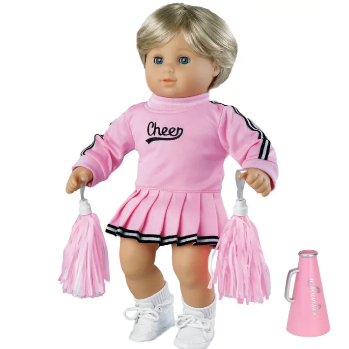Kids Teamson Sophia's 3-Piece Cheer Uniform and Pom Poms for 15" Baby Dolls, Light Pink/Black- FINAL SALE