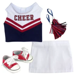 Kids Teamson Sophia's 4-Piece Cheerleading Uniform with Pom Poms and Tennis Shoes for 18" Dolls, White/Red