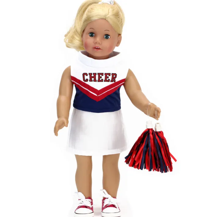 Kids Teamson Sophia's 4-Piece Cheerleading Uniform with Pom Poms and Tennis Shoes for 18" Dolls, White/Red