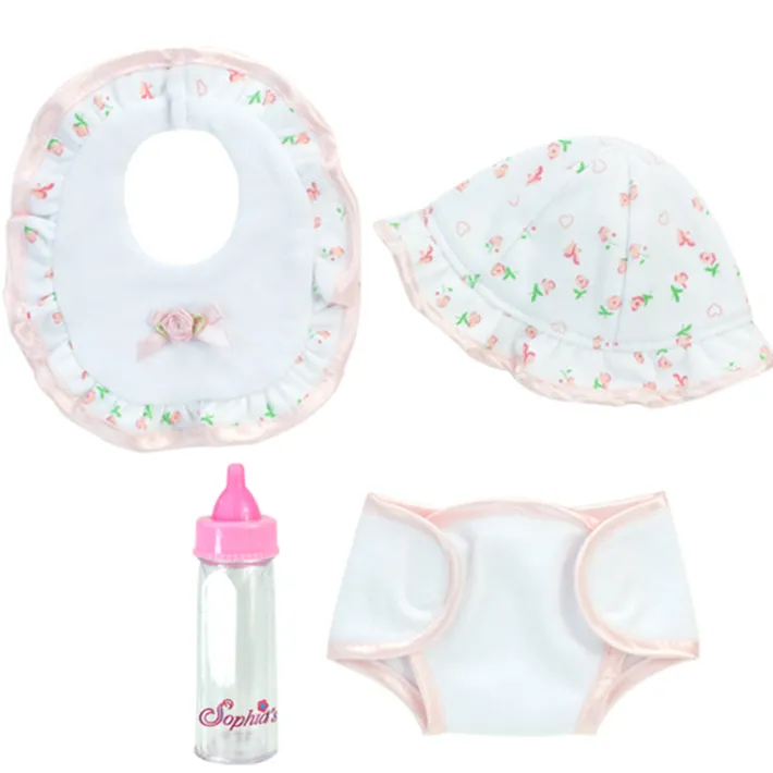 Kids Teamson Sophia's 5-Piece Floral Print Outfit and Bottle for 15'' Baby Dolls, White/Pink